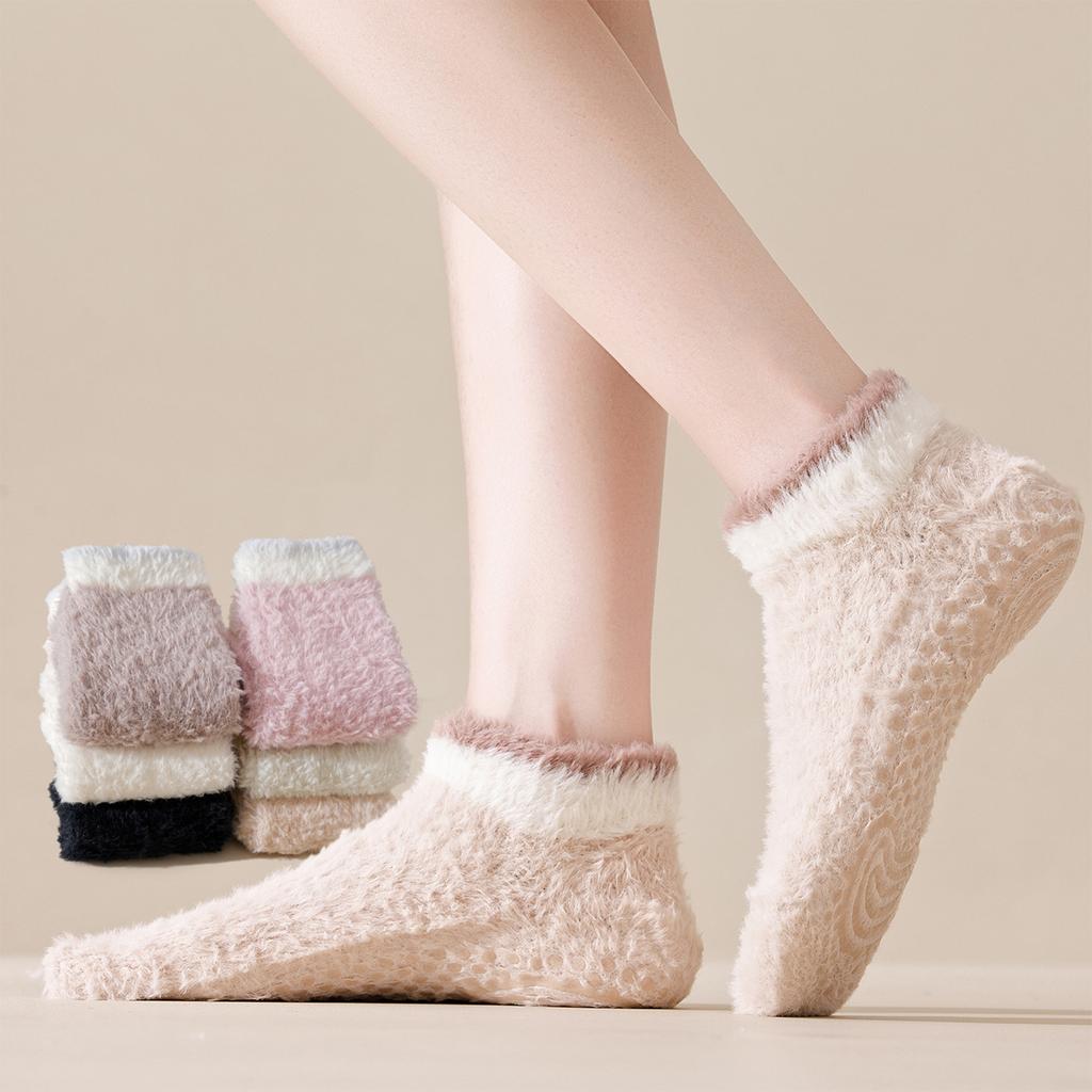 Women's Thick Warm Non- Sleep Socks for Indoor Home, Color Block, Non-Shedding