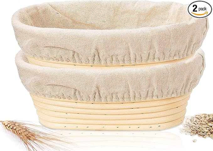 Oval sourdough fermentation baskets - 10 inches, 2-pack, for baking and storage