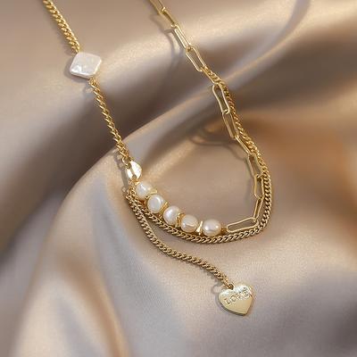 Collana Romantica Cuore d'Amore Perla d'Acqua Dolce Naturale Barocca Placcata Oro 14K da Donna per Matrimonio Regali Senza Sbiadire