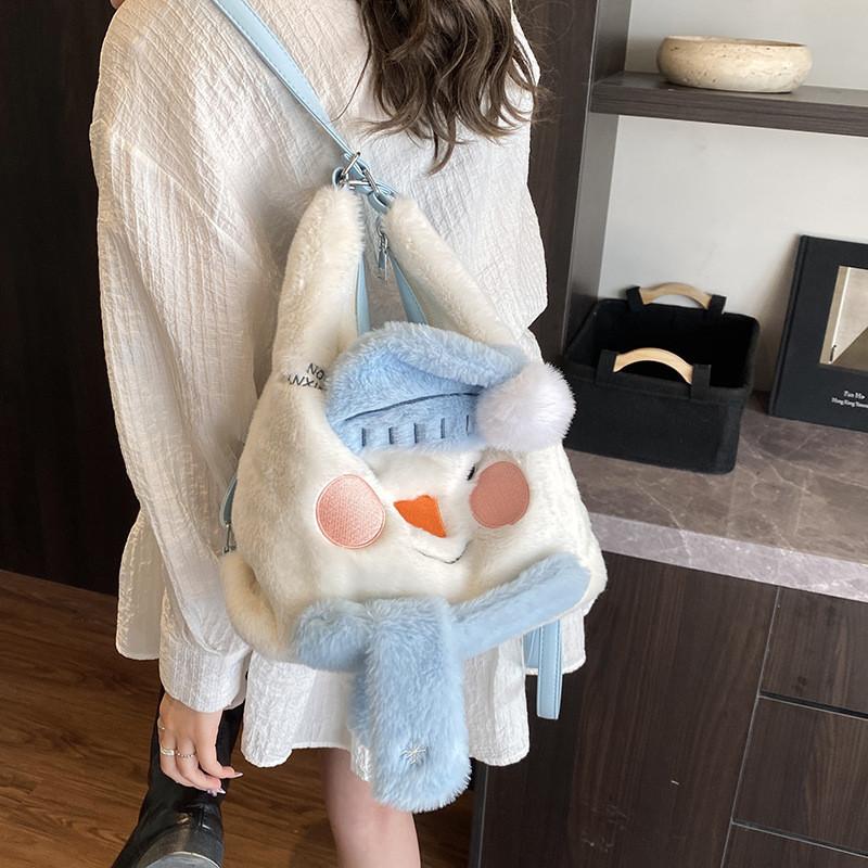 Sac à dos en peluche bonhomme de neige japonais avec design de fille de dessin animé pour un usage quotidien décontracté