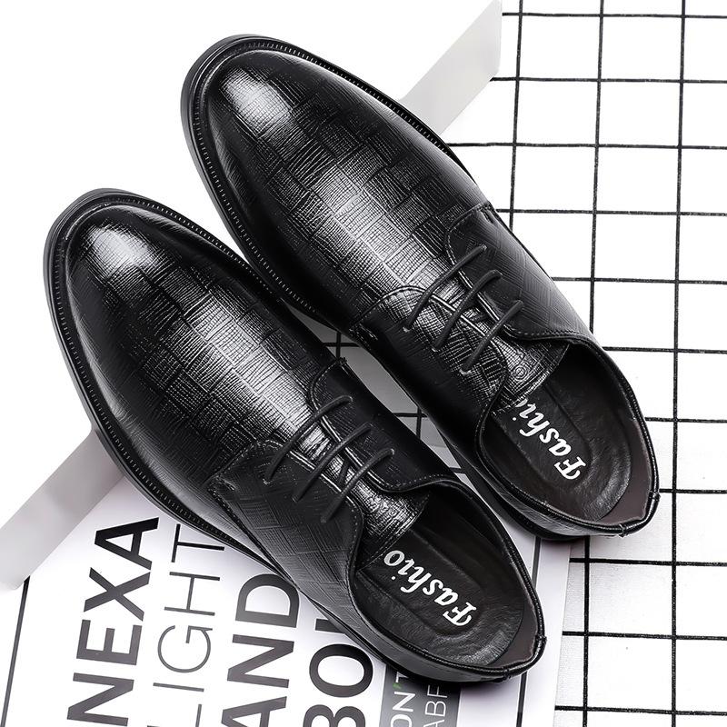 Leather shoes men's business dress high-end sense pointed head inner height increase casual shoes British groom wedding leather soft leather suit