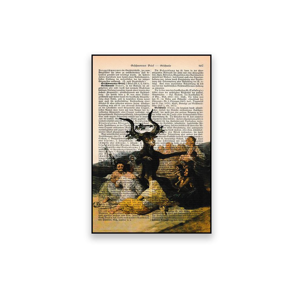

Старовинні олійні картини Принти Witches Sabbath De Goya Плакат Ретро Книга Картина на полотні Домашні відьми Магія Мистецтво Домашній декор стін 21x30 No Frame