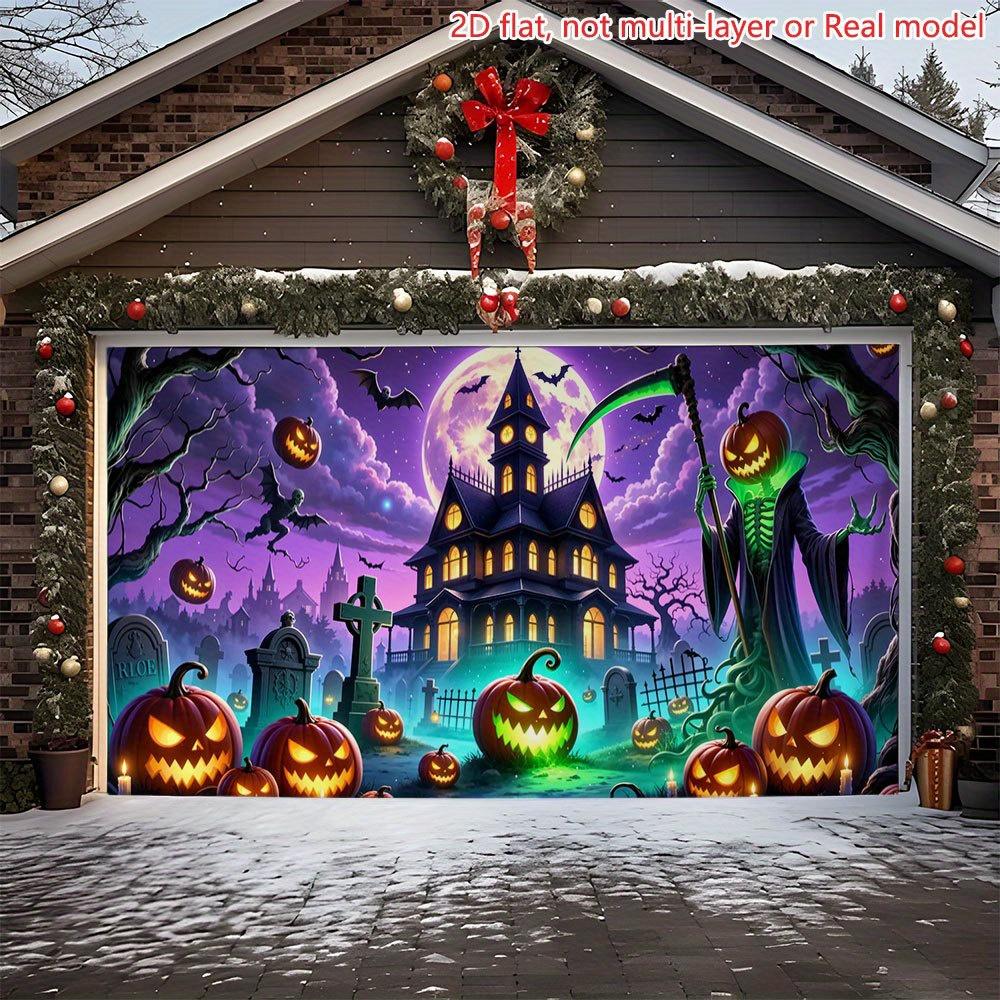 2D Flat Printing Party Banner 1 Piece Halloween Scene with Pumpkins and the Grim Reaper Extra Large Sizezyc