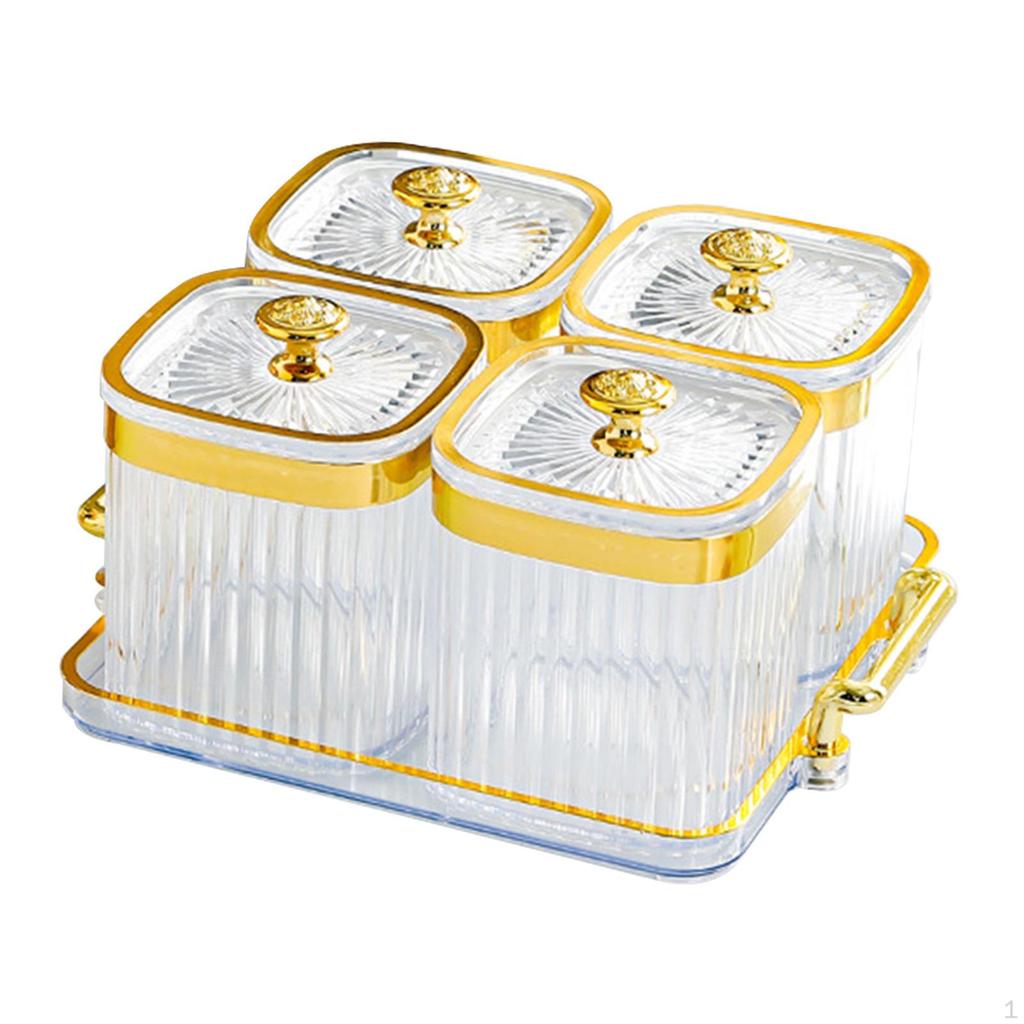 Dried Fruit Plate Candy Nuts Dish with Lid 4 Grids Divided Serving Dishes Appetizer for Party