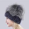 New Outdoor Good Elastic Natural Rex Rabbit Fur Hat Women Winter Knitted Real Sliver Fox Fur Cap Lady Real Fur Hats