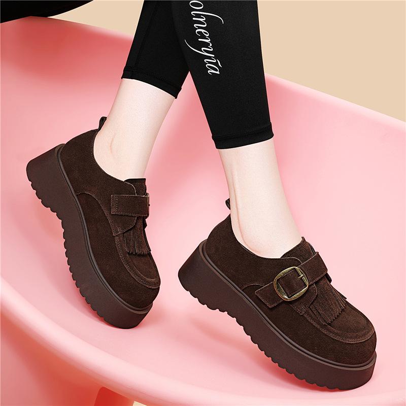 Plateau-Retro-Loafer Damen Herbst und Winter Neu Britischer Stil Leder Schuhe zur Erhöhung der Höhe Kleine Mary Jane Single Shoes