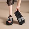 Popular Rhinestone Summer One-word Slippers Women's Outer Wear 2025 High-end Muffin Thick-bottomed Bow Cool Slippers Beach
