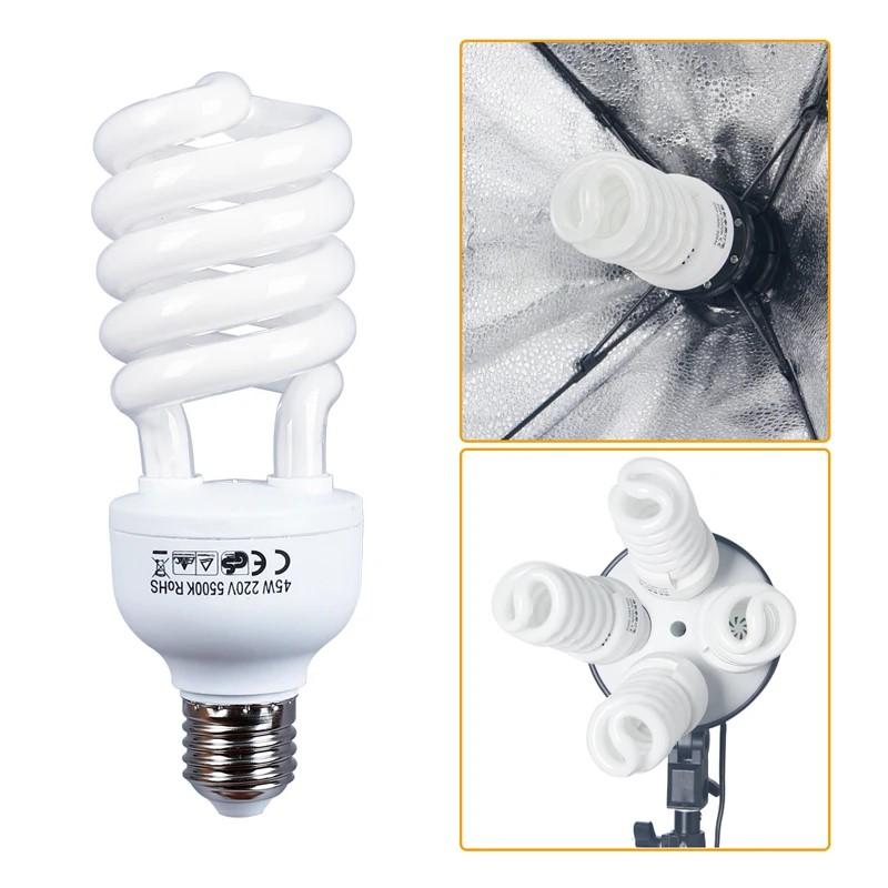 4 Pieces 45W 5500K High Brightness Photography Daylight Fluorescent Lighting Bulbs E27 Soft Box Photography Base AC 220V