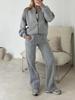 Dame Fritids Sportsklær Sett Zip-Up Hettegenser med Vide Ben Bukser i Armégrønn, Mørkegrønn, Grå, Brun, Beige
