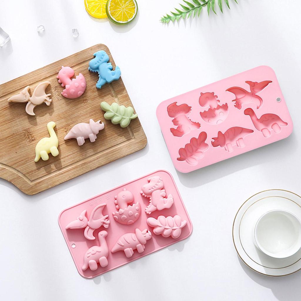 Silicone 6 Cavities Dinosaur Jello Molds for Chocolate Dinosaur Soap Molds odorless multi-purpose for Baking Dessert Decoration