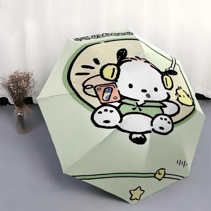 POCHACCO Listening to Music Automatic Opening and Closing Cartoon Umbrella - Small Umbrella Suitable for Various Occasions, Portable 3-Fold Small Umbr