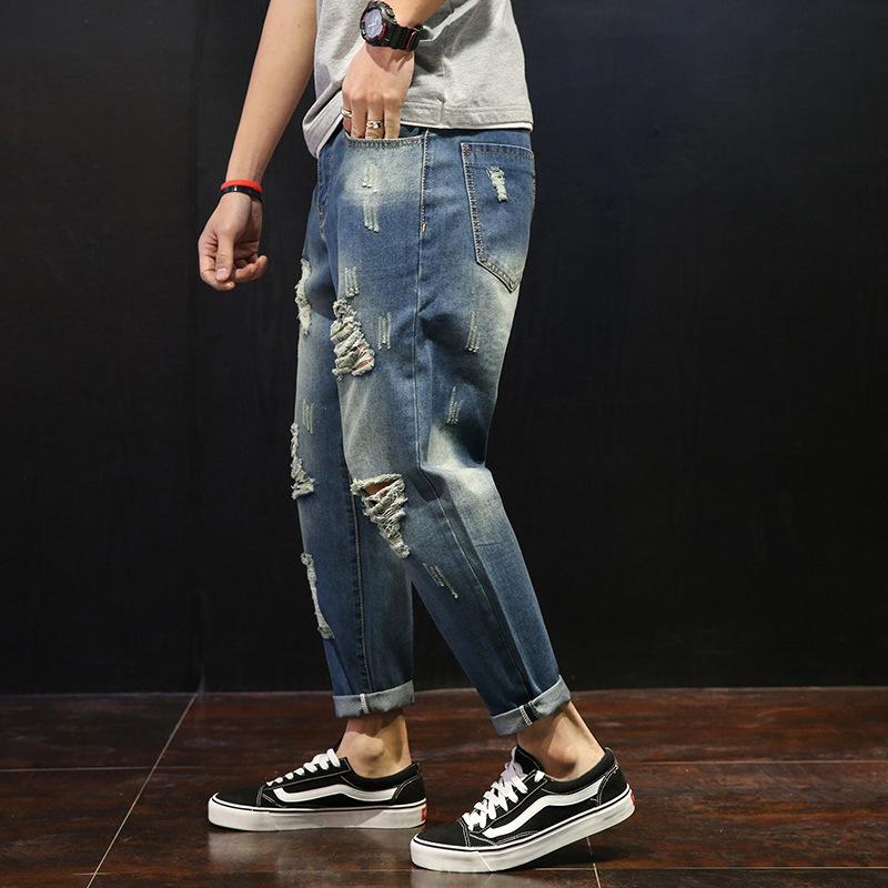 Spring Men's Casual Cropped Ripped Jeans