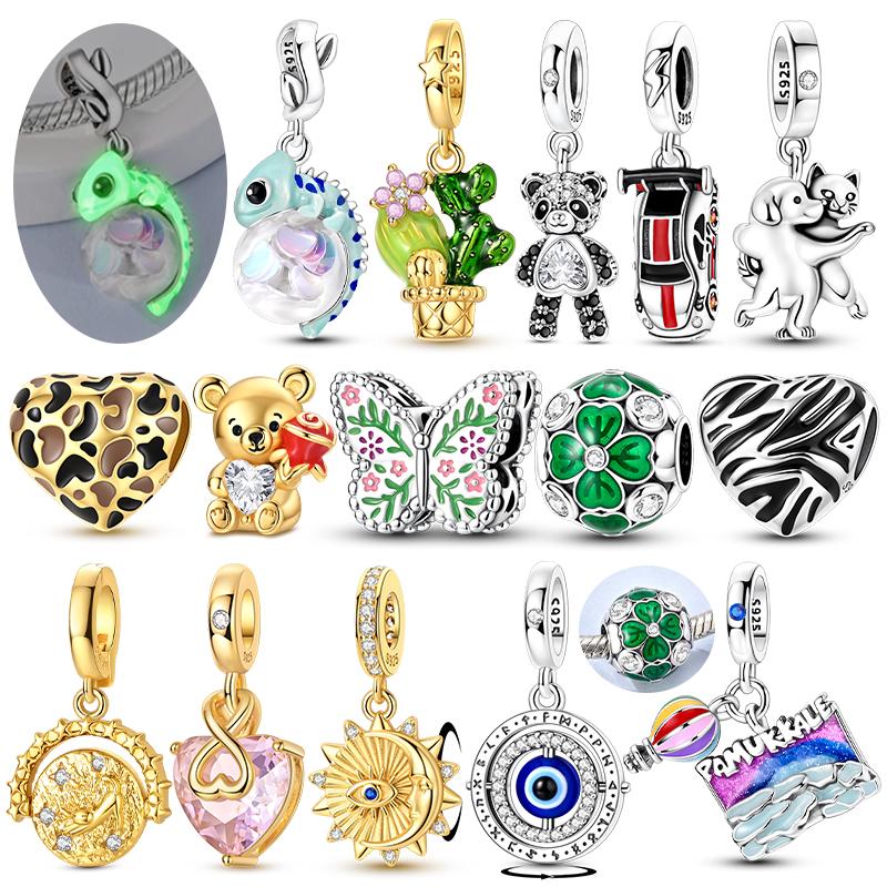 New Charms Pendant 925 Silver Sweet Bear Sun Moon Eyes Charms Beads Fit Bracelet Bangle Necklace For Women Jewelry Gift