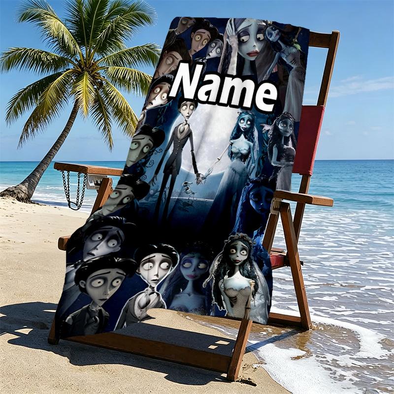 Custom Name Personalized Corpse Bride Print Beach Towel, for Trip Camping Beach Party Home Decor, Birthday Gift for Family & Friends