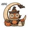 Cute Ghost Pumpkin Desktop Signs Halloween Retro Witch Cat Figurines with Crescent Base, Spooky Rustic Tiered Tray Decor Wooden Tabletop Centerpiece