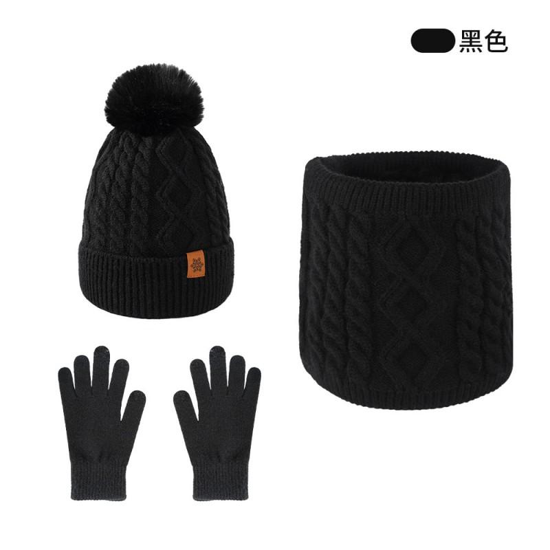 Womens Winter Knitted Hat Scarf Gloves Set Warm Fleece-Lined Beanie Outdoor Cycling Ear Protection
