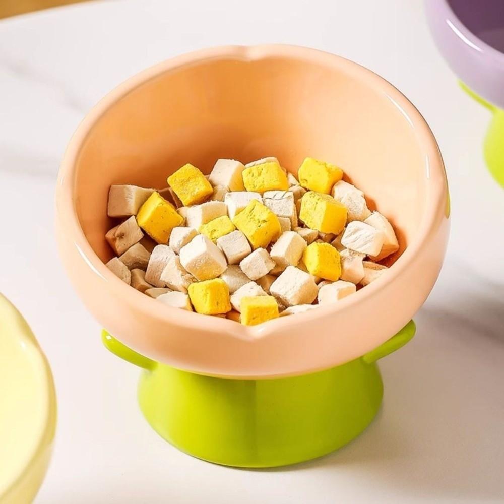 Non-slip Ceramic Cat Bowl Flower Shaped High Foot Bowl Simple Dog Food Bowl Pet Drinking