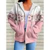 Outono feminino com capuz moletom jaqueta com capuz casual solto na moda vento manga longa impresso jaqueta feminina