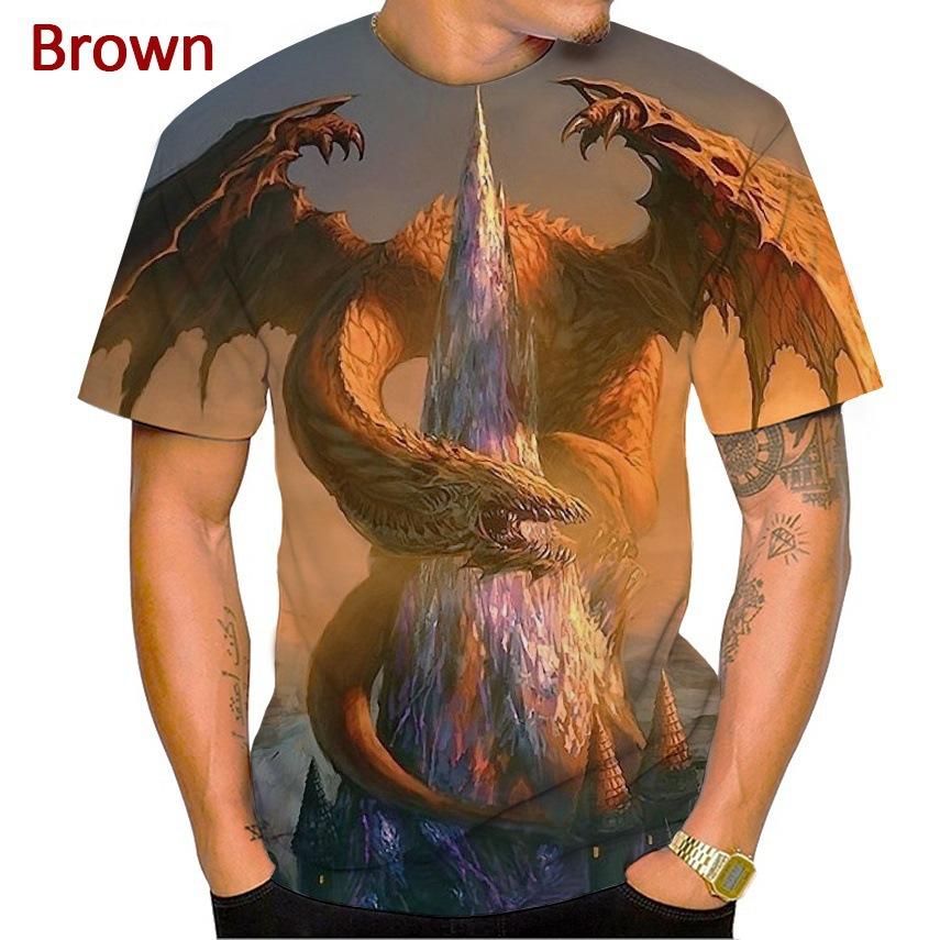 Summer Round Neck Dragon Series 3D Print Top Fashionable Casual Short Sleeved Men's T-shirts