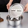 Three-Piece Stainless Steel Grater, Colander, and Vegetable Washing Bowl Set for Multi-functional Kitchen Use
