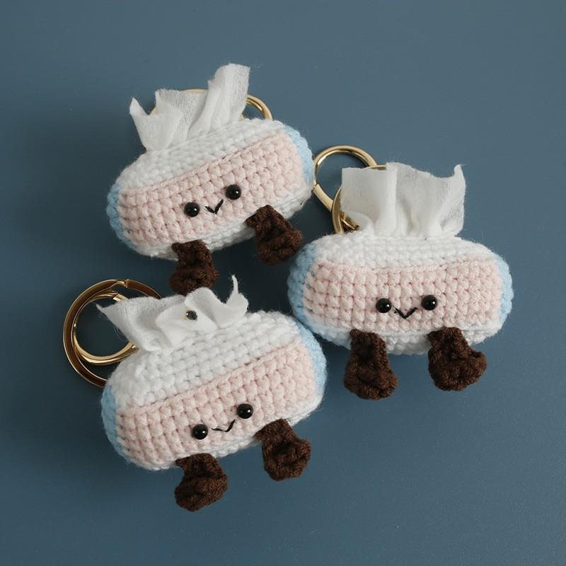 Paper Towel Box Design Funny Doll Crochet Keychain Handmaking Knitting Cartoon Sandwich Doll Keyrings Wholesale Creative Gifts