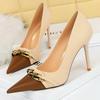 Shoe Women Pumps Metal Chain Decoration High Heels Mixed Colors Pointed Stilettos Lady Heels Party Shoes Female Pumps