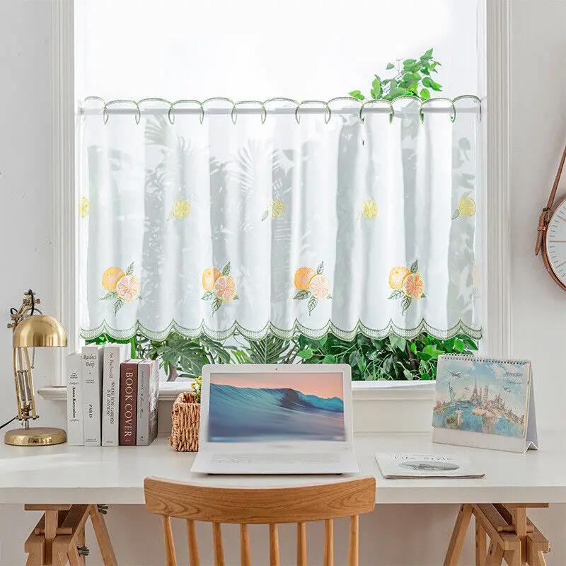 Cafe Kitchen Curtain Valance Window Door Sheer Net Voile Short Panel Home Decor Short Curtain for Cabinet Door Bedroom