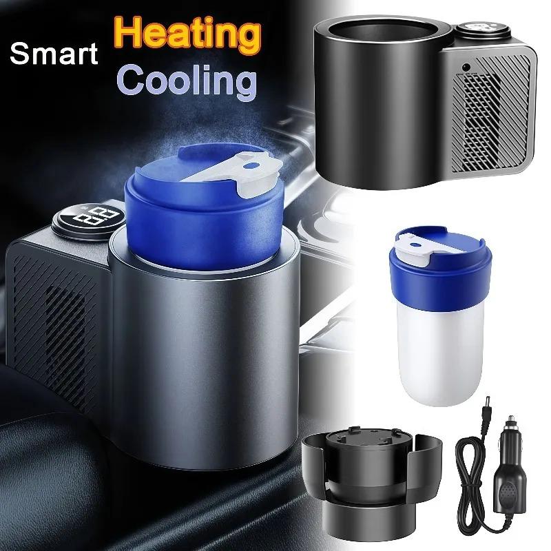 12V Car Heating Cooling Cup Mug 2In1 Smart Type - Mini Display Screen, Car Cup Holder Size, Dual-Use for Car/Home Drink Keeping