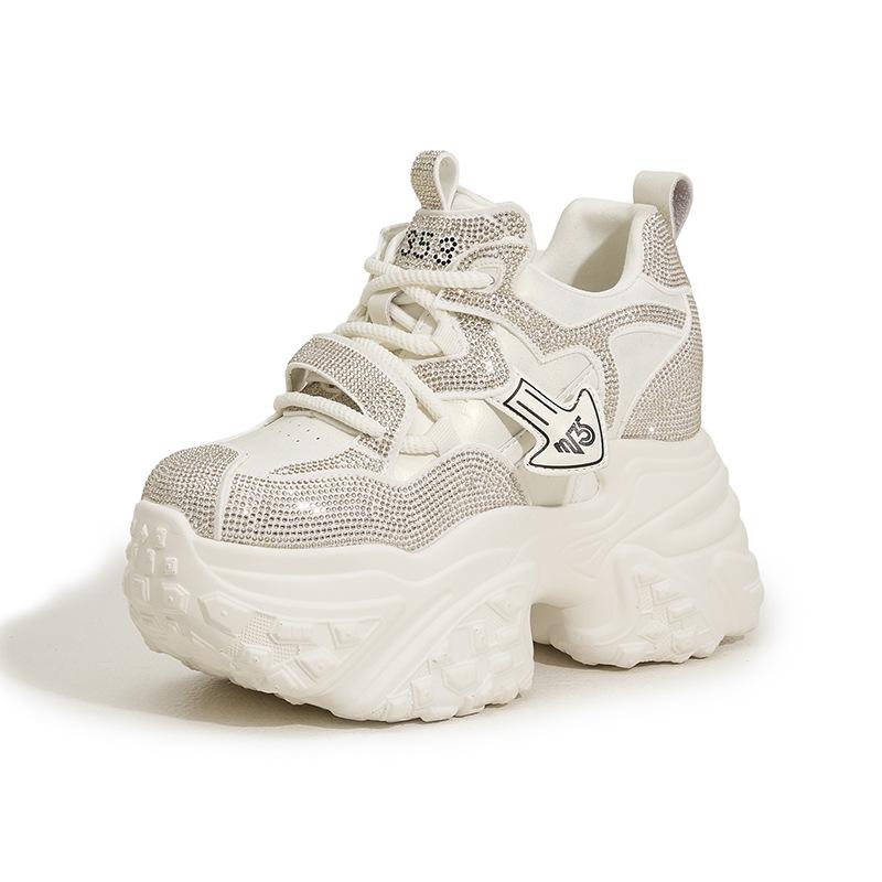 Thick-soled Dad Shoes Women's Spring 2025 New Rhinestone Inner Height-increasing Women's Shoes Fashionable Versatile Sports and Leisure Shoes