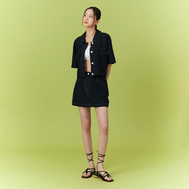 Rap Contrast Stitch Point Skirt Aq2Ws571