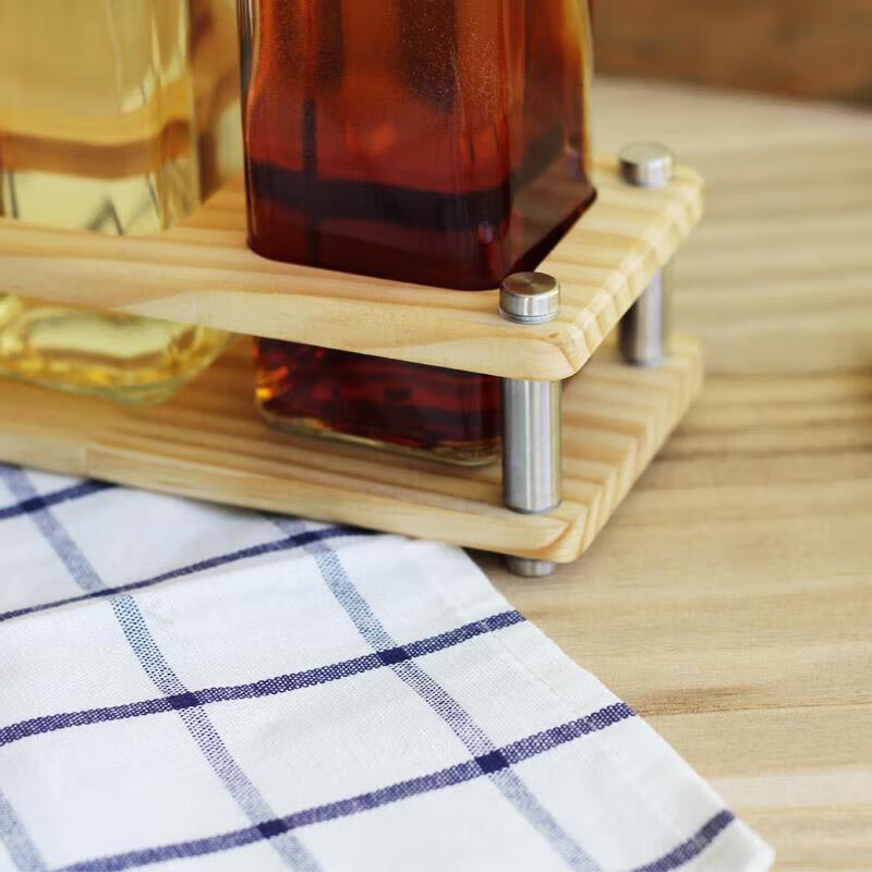 ZLIII 5-Compartment Glass Condiment Set with Wood Base