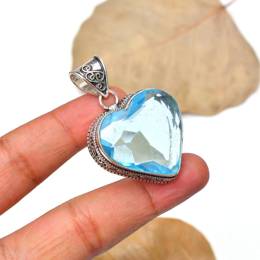 Blue Topaz Gemstone Pendant: 925 Sterling Silver Handmade Pendant Necklace Jewelry