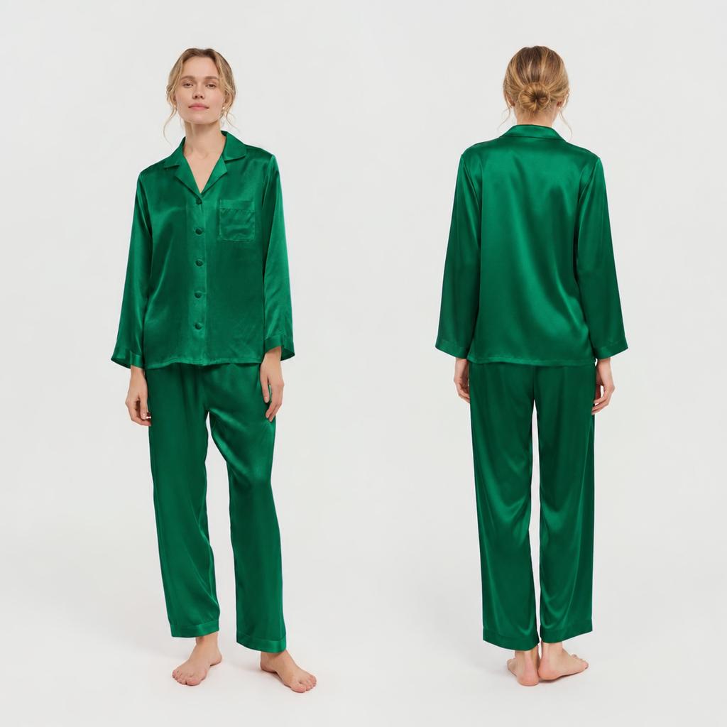 [Customized] Mulberry silk pajamas women's summer long-sleeved trousers set 100% silk pajamas women's loungewear