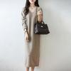 Women Sweater Dress 100% Wool TIDENOVEL V-neck Knit Long Pullover Winter Jumpers Wool Long Dress Female