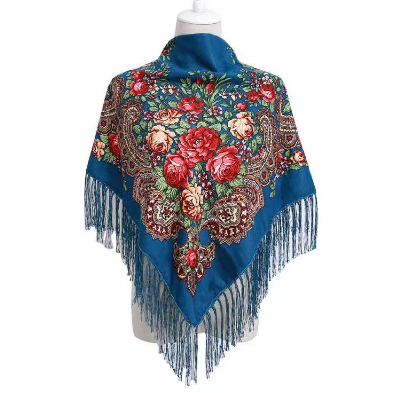 Women's Retro Ethnic Print Tassel Shawl and Headscarf