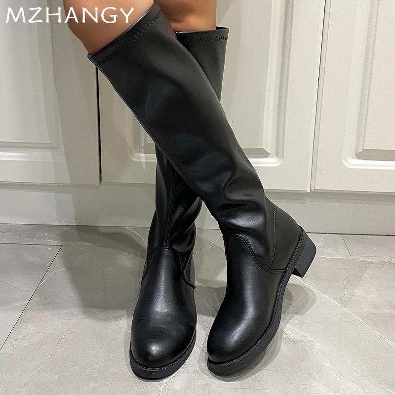 Модные женские кожаные высокие сапоги — фото 5