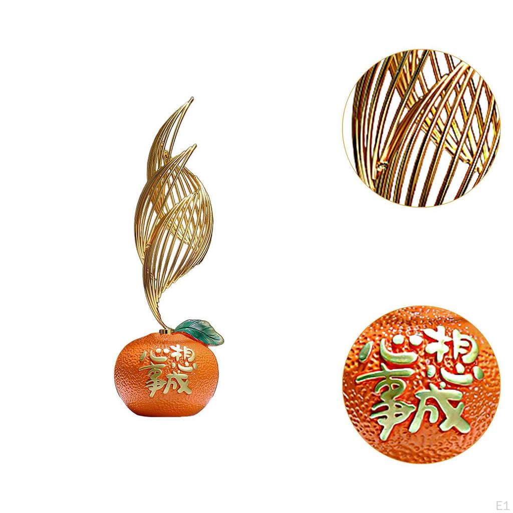 Orange Figurine Desktop Decoration,New Year Decor, Resin Sculpture Fruit Statue for TV Cabinet