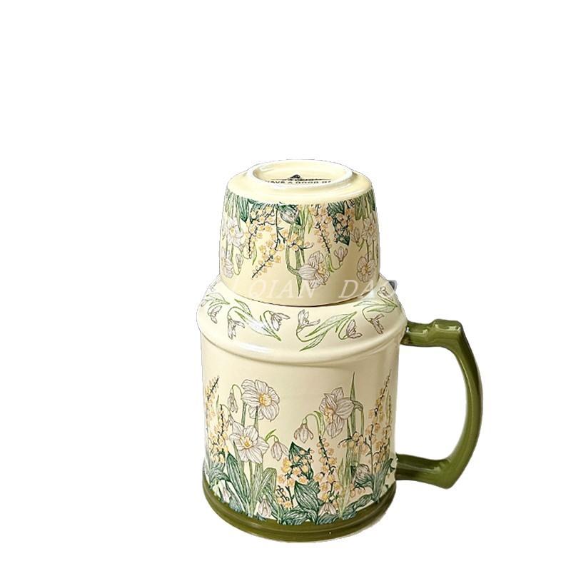 Retro Design Wind Chimes Flower Kettle Cup Set, Afternoon Tea Ceramic Cup, High-End Sense, Large-Capacity Teacup With Lid