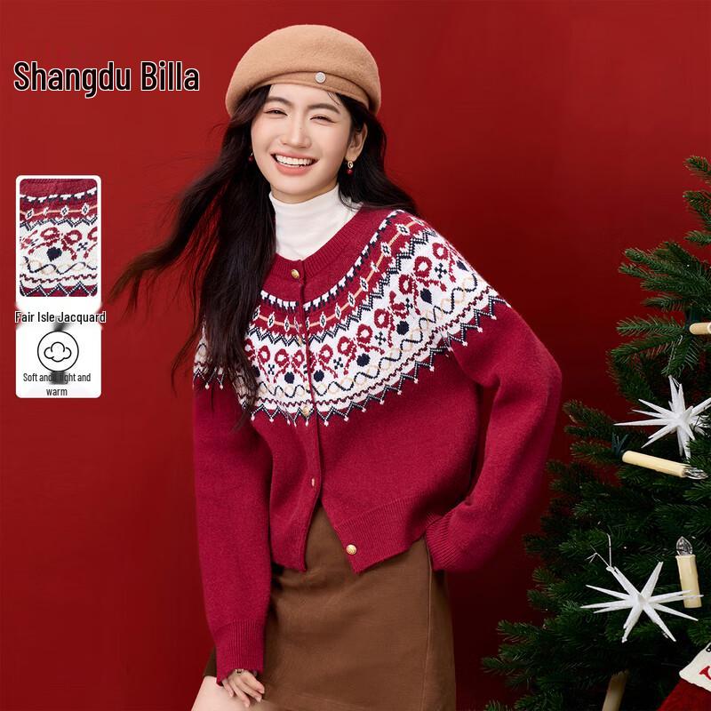 Shangdu Billa Women s Fair Isle Jacquard Round Neck Sweater L
