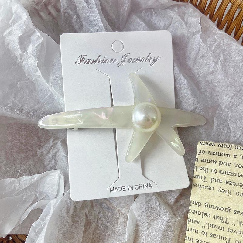 High Quality Starfish Pearl Spring Clip Simple Temperament Acetate Hairpin Star  Top Clip Side Clip Women's Hair Accessories