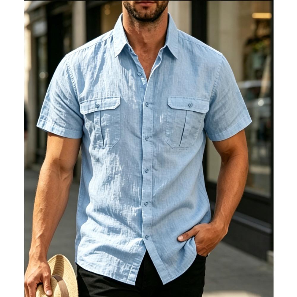 Jacquard overhemd met korte mouwen voor heren – casual sportpoloshirt met een omgeslagen kraag