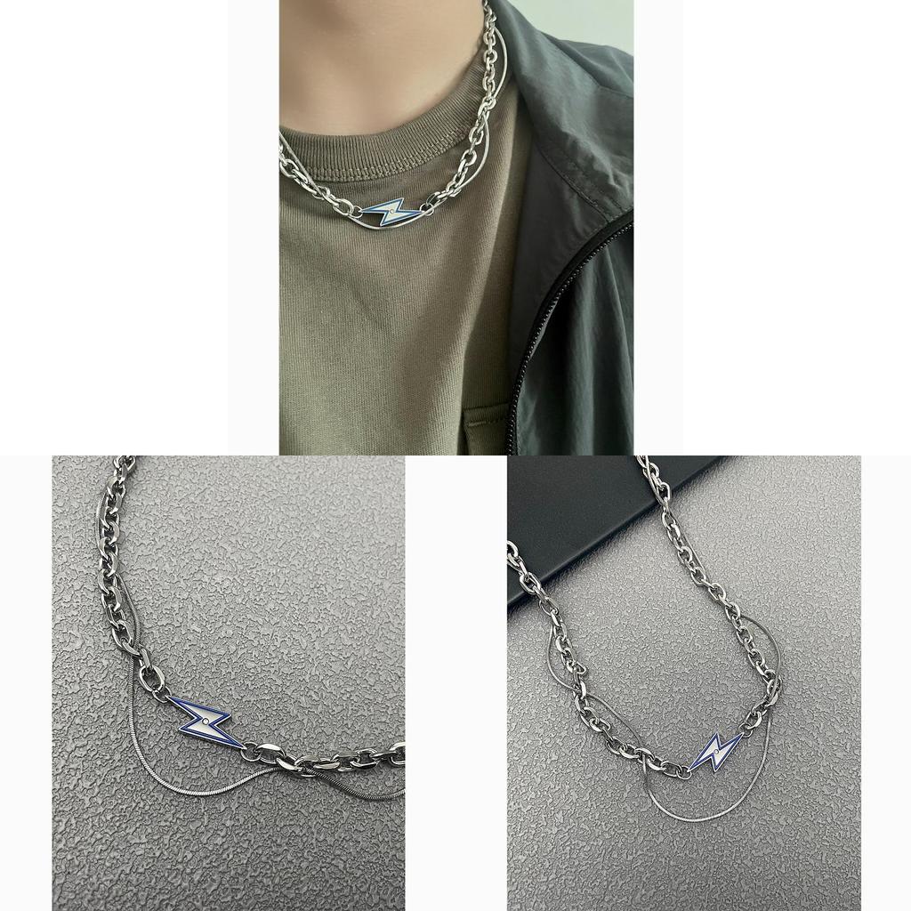 Stainless Steel Double Layer Geometric Necklace For Men And Women With Polished Finish