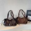 Yogodlns Casual Soft Leather Shoulder Bag Large Capacity Solid Color Commute Bag Multifunctional Minimalist Tote Bag For Women
