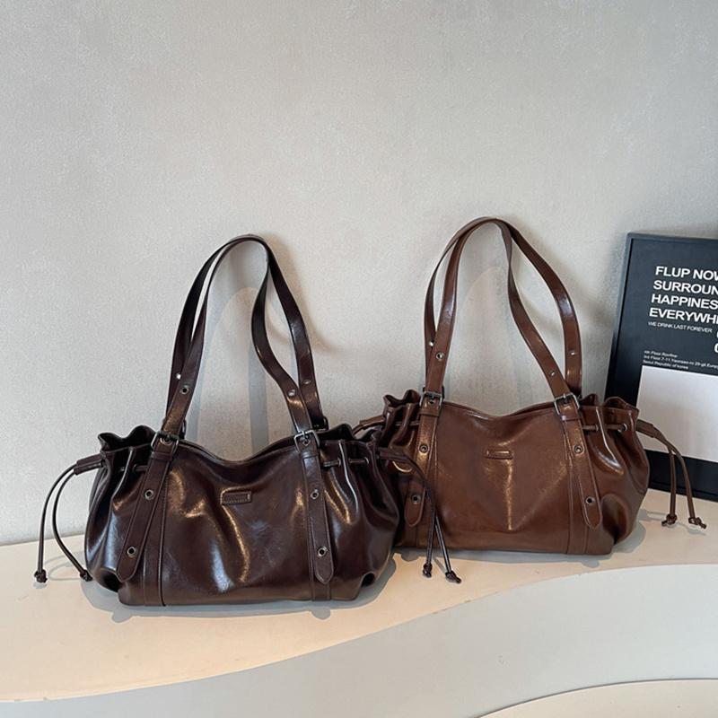 Yogodlns Casual Soft Leather Shoulder Bag Large Capacity Solid Color Commute Bag Multifunctional Minimalist Tote Bag For Women