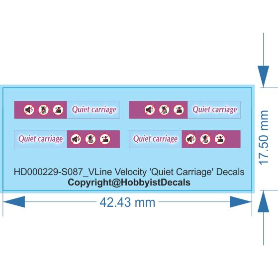 VLine Velocity 'Quiet Carriage' - HO (1/87) N (1/160) - Water Decals - Waterslide, HO (1/87) - Waterslide, 1/87