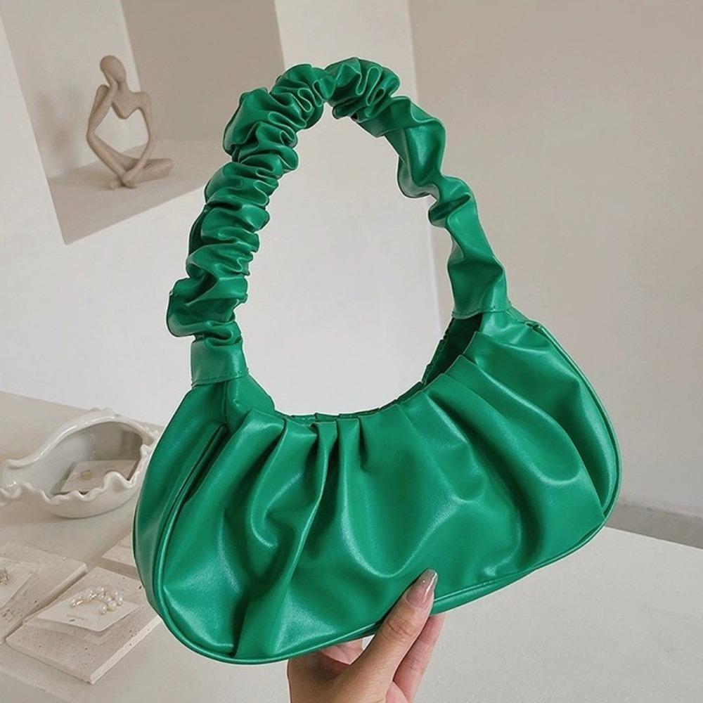 Square Pleated Handbag Phone Bag PU Leather Underarm Bag Luxury Cloud Bag  Girl
