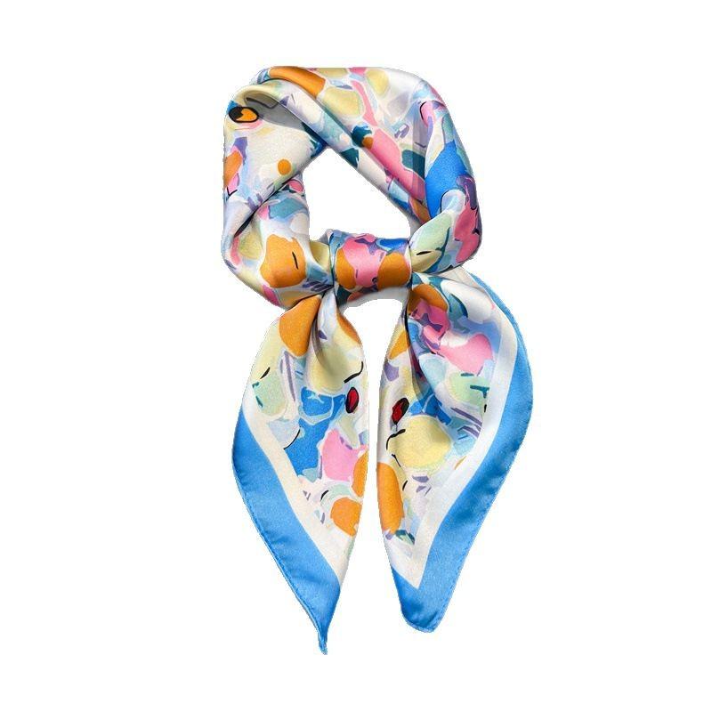 Smart Color Printed Silk Scarf Square Scarf High Sense Versatile Shawl Sunscreen Neck Small Square Scarf Headscarf Women's Scarf