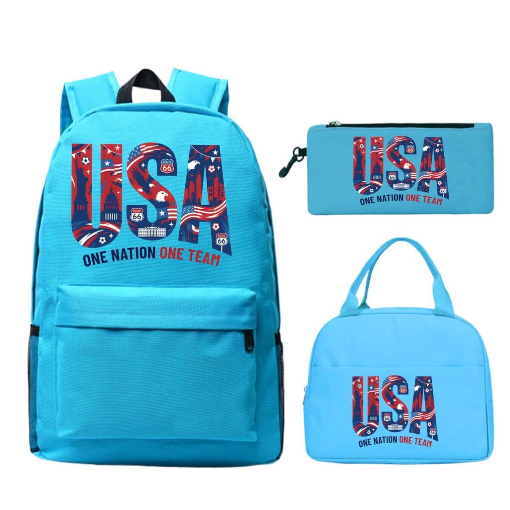 Modisches Fußballliebhaber 3-teiliges Set Vintage England USA Buchstaben Druck Lunchtaschen Rucksack 3-teilige Sets Jungen Mädchen Lässiger Rucksack Geschenke