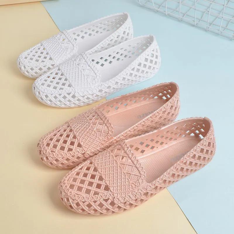WTEMPO Women's Hollow-out Spring Summer Large Size Solid Color Single Shoes Breathable Flat Thick Heel Anti Slip Casual Work Shoes