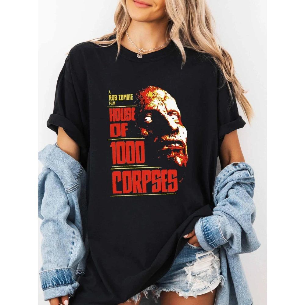 Vintage Haus von 1000 Leichen T-Shirt Horrorfilm Tee Grafik Kurzarmhemd Unisex Unisex Damen Sommer